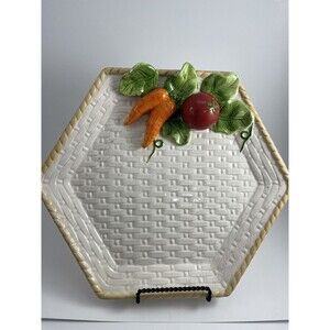GARDEN HARVEST large green &‎ cream hand painted Hexagon platter